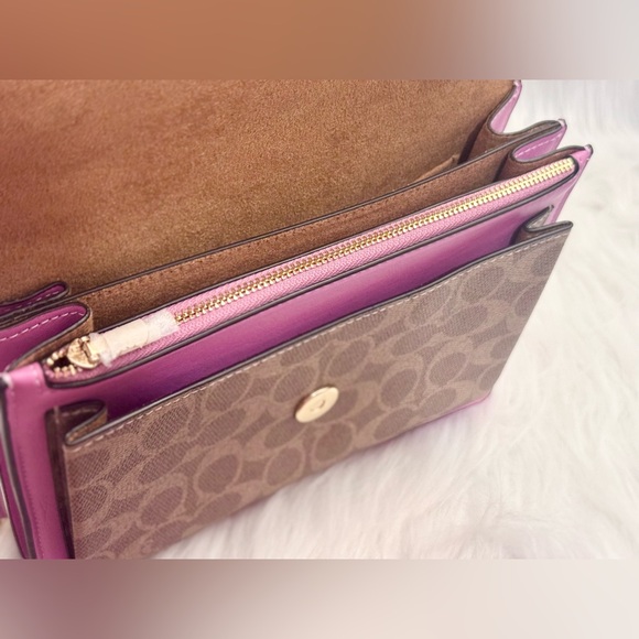 Coach Klare Crossbody Bag In Signature Canvas Color: Im/Tan/Fuschia - Picture 10 of 13